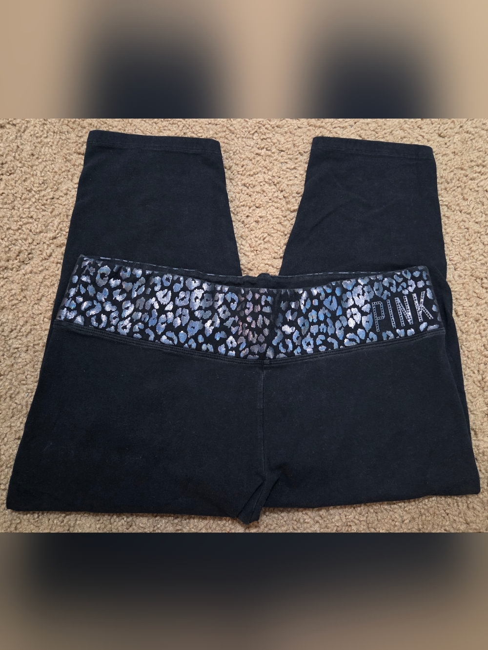 PINK Victoria's Secret Large Vintage Leopard Rhinestone Cropped Leggings HTF